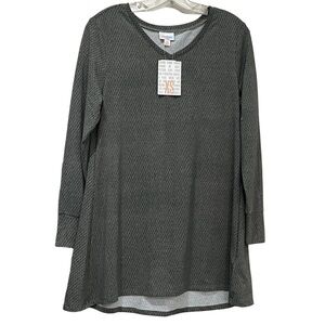 Lularoe XS Elizabeth Long Sleeve Green Gray Houndstooth Print Shirt NWT Y3